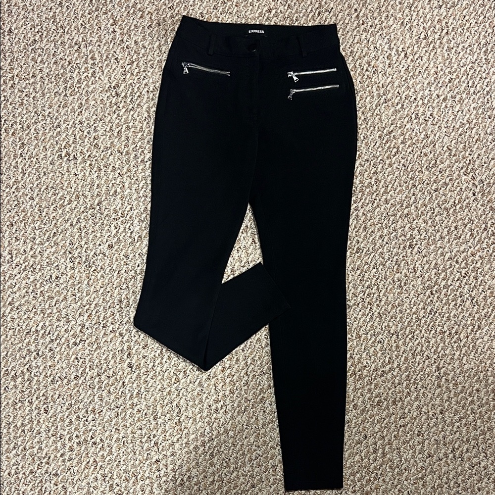 Express Black Skinny Pants with Silver Zipper Details